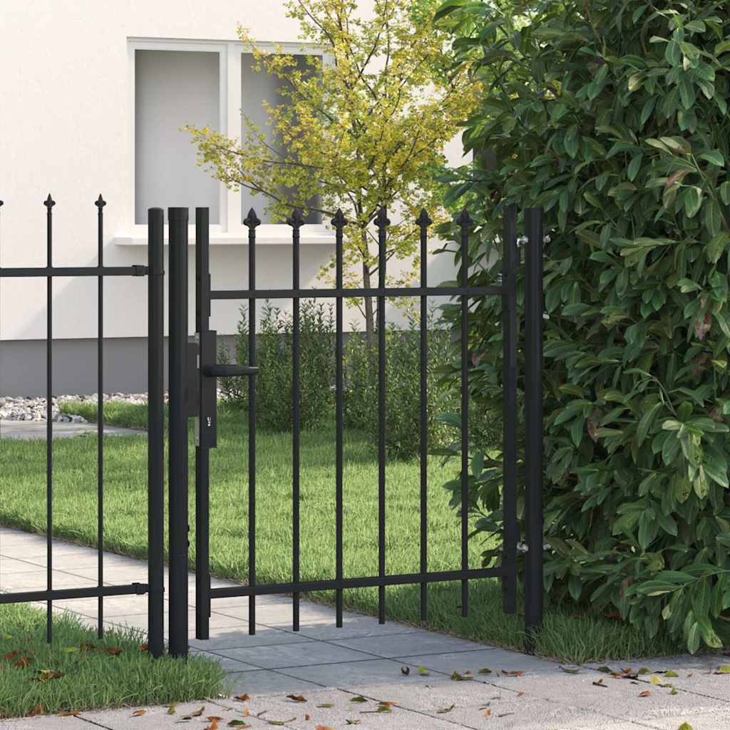 Fence Gate Single Door with Spike Top Steel 1x1 m Black