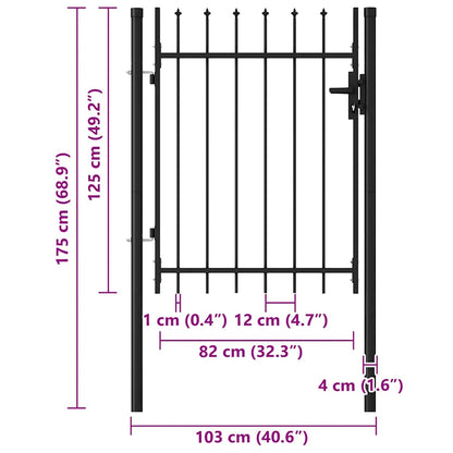 Fence Gate Single Door with Spike Top Steel 1x1.2 m Black