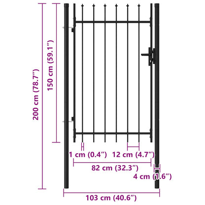 Fence Gate Single Door with Spike Top Steel 1x1.5 m Black