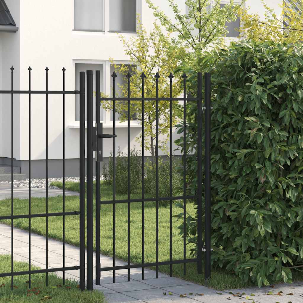 Fence Gate Single Door with Spike Top Steel 1x1.5 m Black