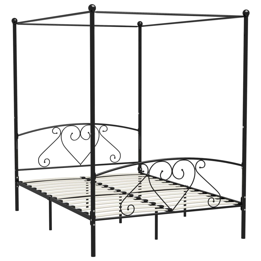Bed Frame without Mattress with Canopy Black 160x200 cm Metal