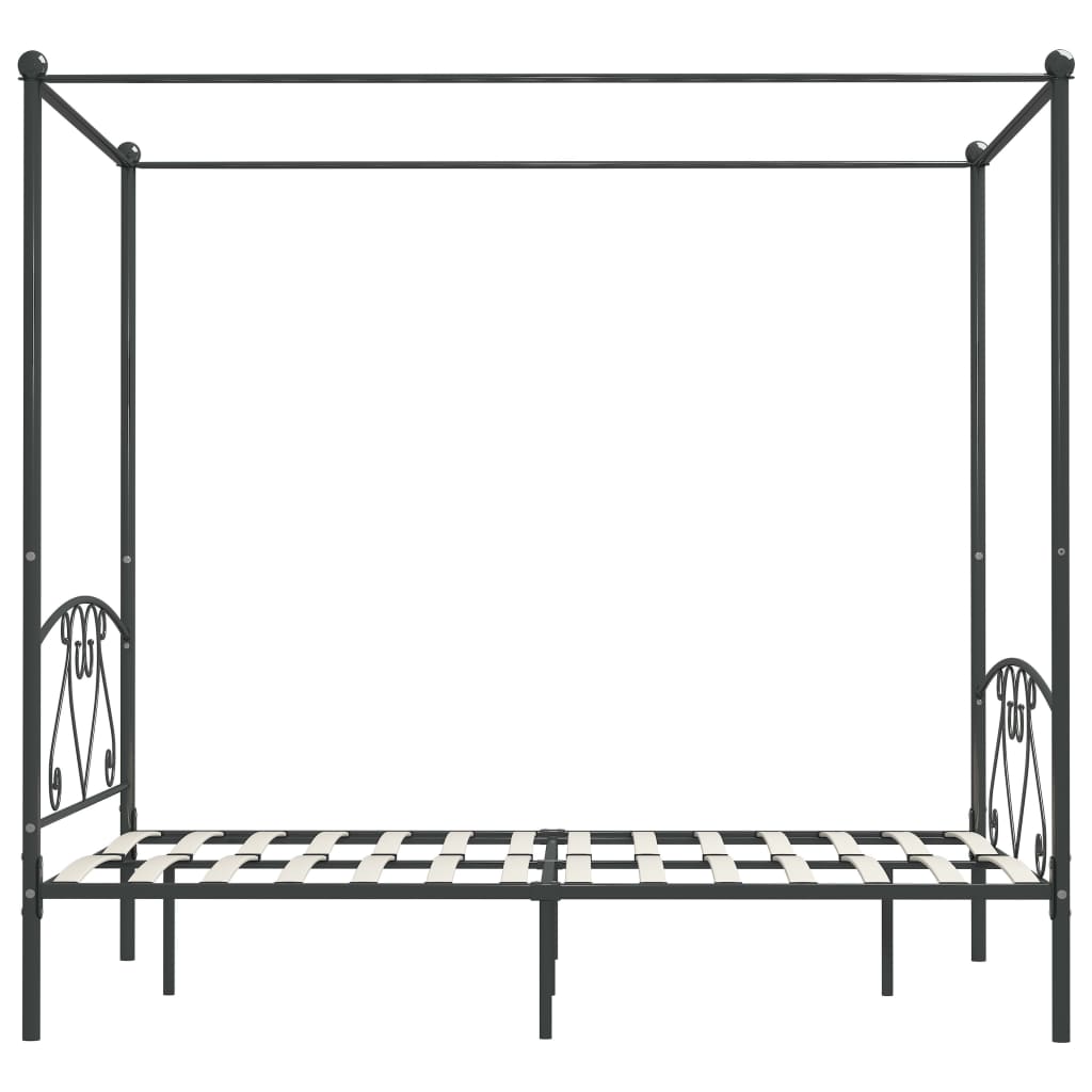 284444 vidaXL Canopy Bed Frame without Mattress Grey Metal 160x200 cm