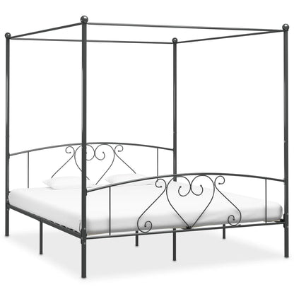 284445 vidaXL Canopy Bed Frame without Mattress Grey Metal 180x200 cm Super King