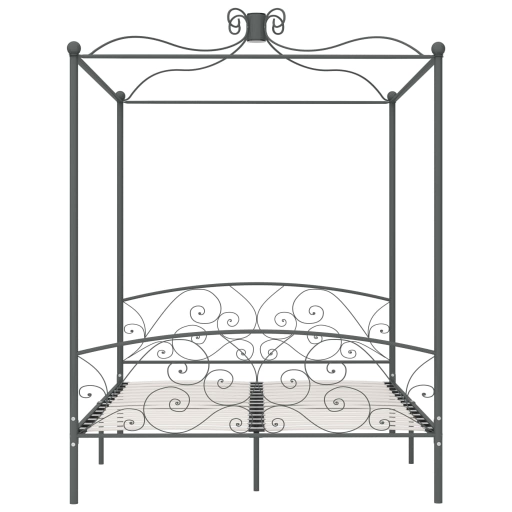 284485 vidaXL Canopy Bed Frame without Mattress Grey Metal 180x200 cm Super King