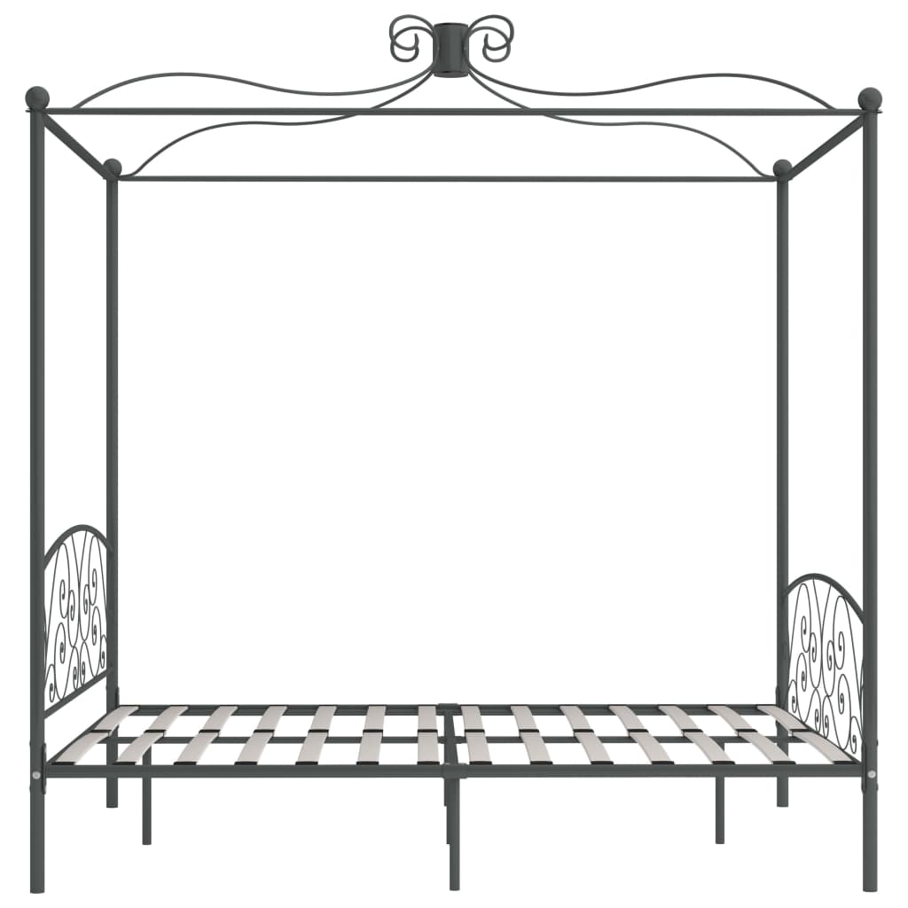 284485 vidaXL Canopy Bed Frame without Mattress Grey Metal 180x200 cm Super King