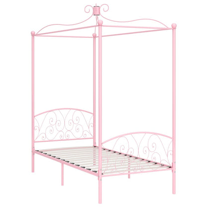 284487 vidaXL Canopy Bed Frame without Mattress Pink Metal 100x200 cm