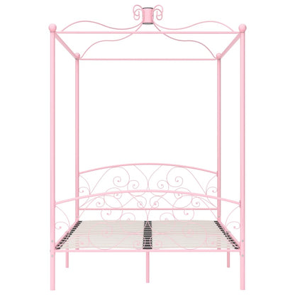 284489 vidaXL Canopy Bed Frame without Mattress Pink Metal 140x200 cm