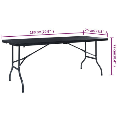 Folding Garden Table Black 180x75x72 cm HDPE Imitation Rattan