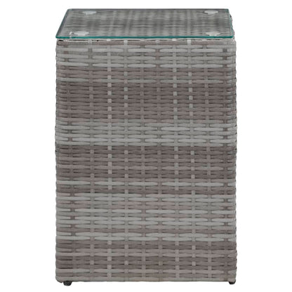 Side Tables 3 pcs with Glass Top Grey Poly Rattan