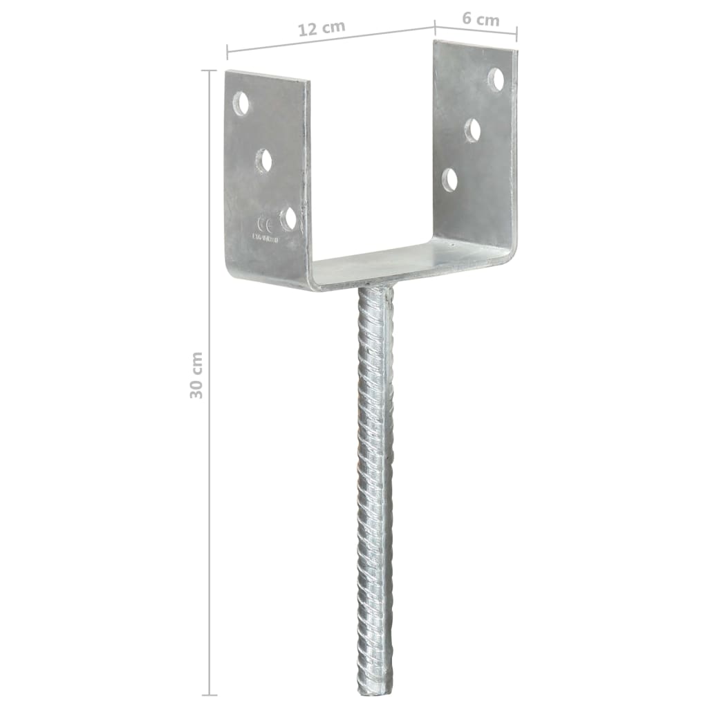 Fence Anchors 6 pcs Silver 12x6x30 cm Galvanised Steel
