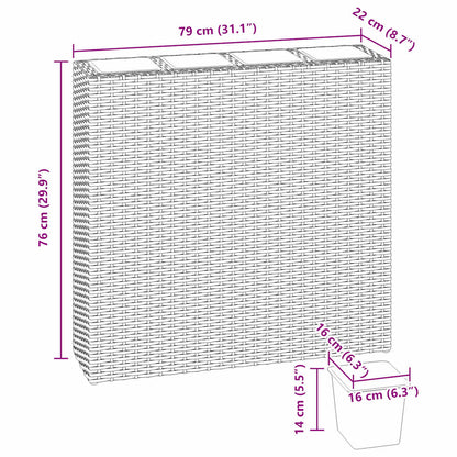 Garden Raised Bed with 4 Pots 2 pcs Poly Rattan Brown(2x41085)