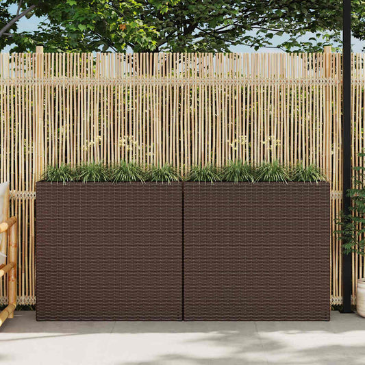 Garden Raised Bed with 4 Pots 2 pcs Poly Rattan Brown(2x41085)