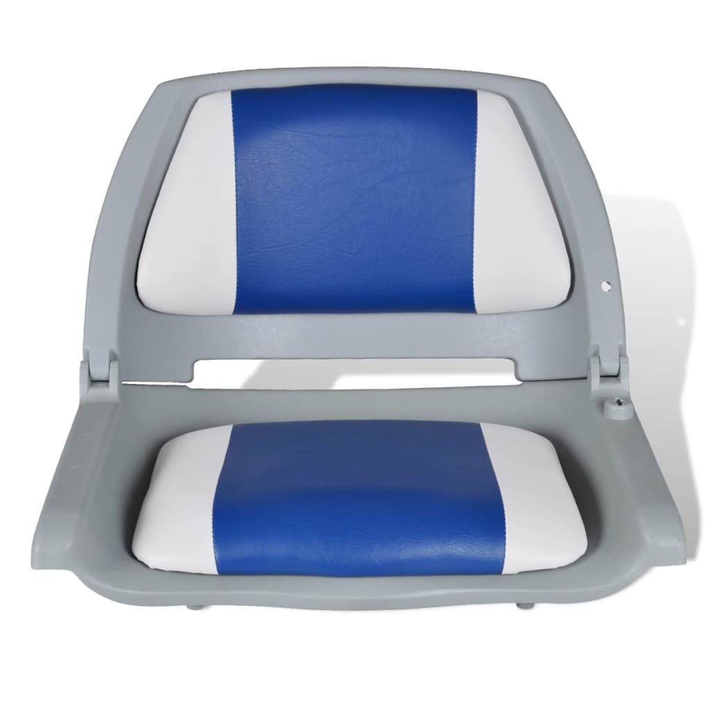 Boat Seats 2 pcs Foldable Backrest Blue-white Pillow 41x51x48cm