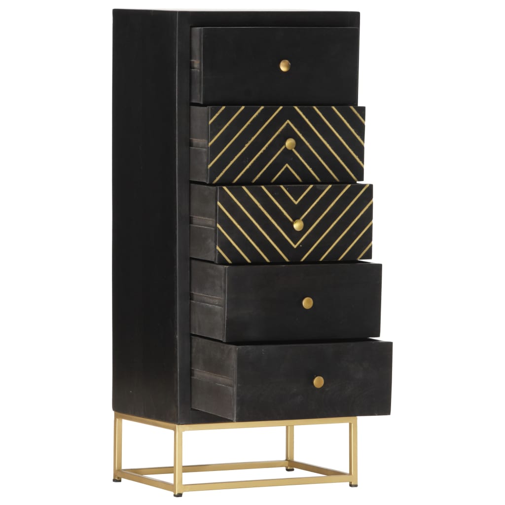 Drawer Cabinet Black and Gold 45x30x105 cm Solid Mango Wood