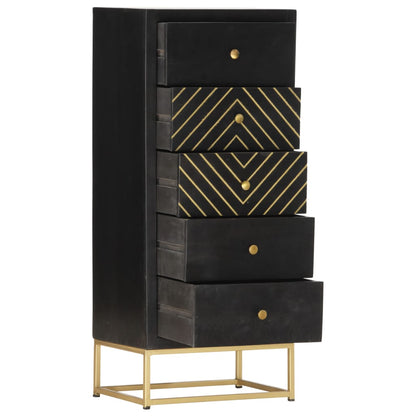 Drawer Cabinet Black and Gold 45x30x105 cm Solid Mango Wood