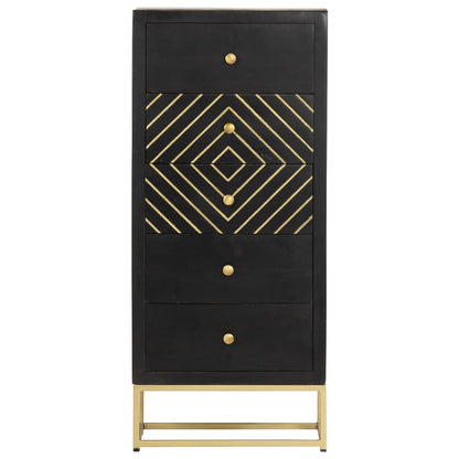 Drawer Cabinet Black and Gold 45x30x105 cm Solid Mango Wood
