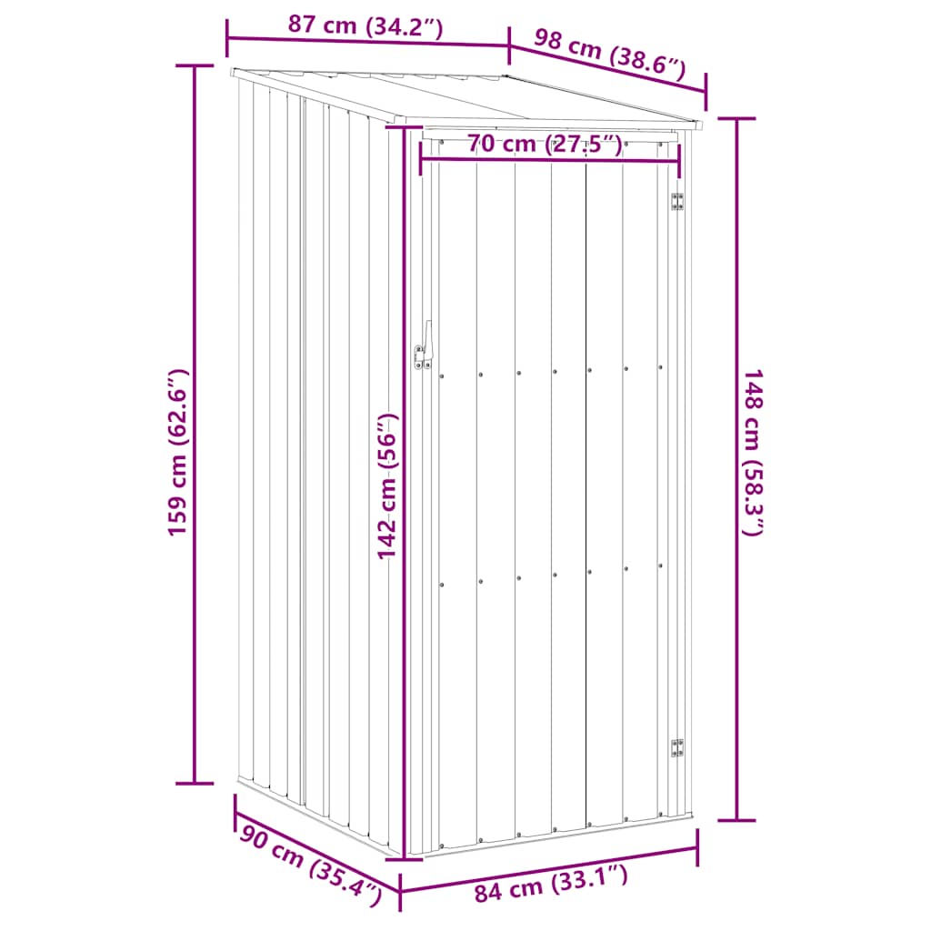 Garden Shed Brown 87x98x159 cm Galvanised Steel
