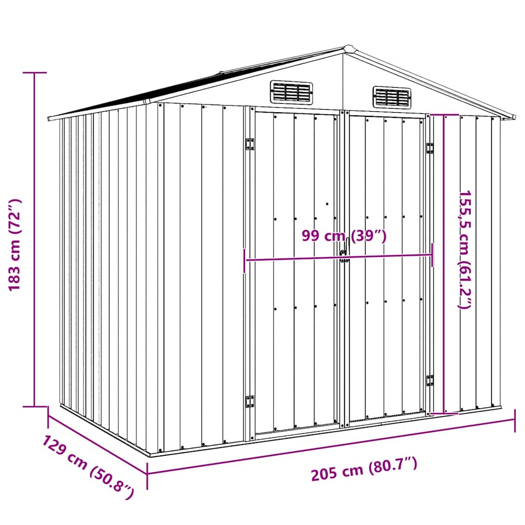 Garden Shed Green 205x129x183 cm Galvanised Steel
