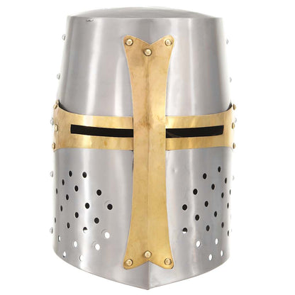 Medieval Crusader Knight Helmet Replica LARP Silver Steel