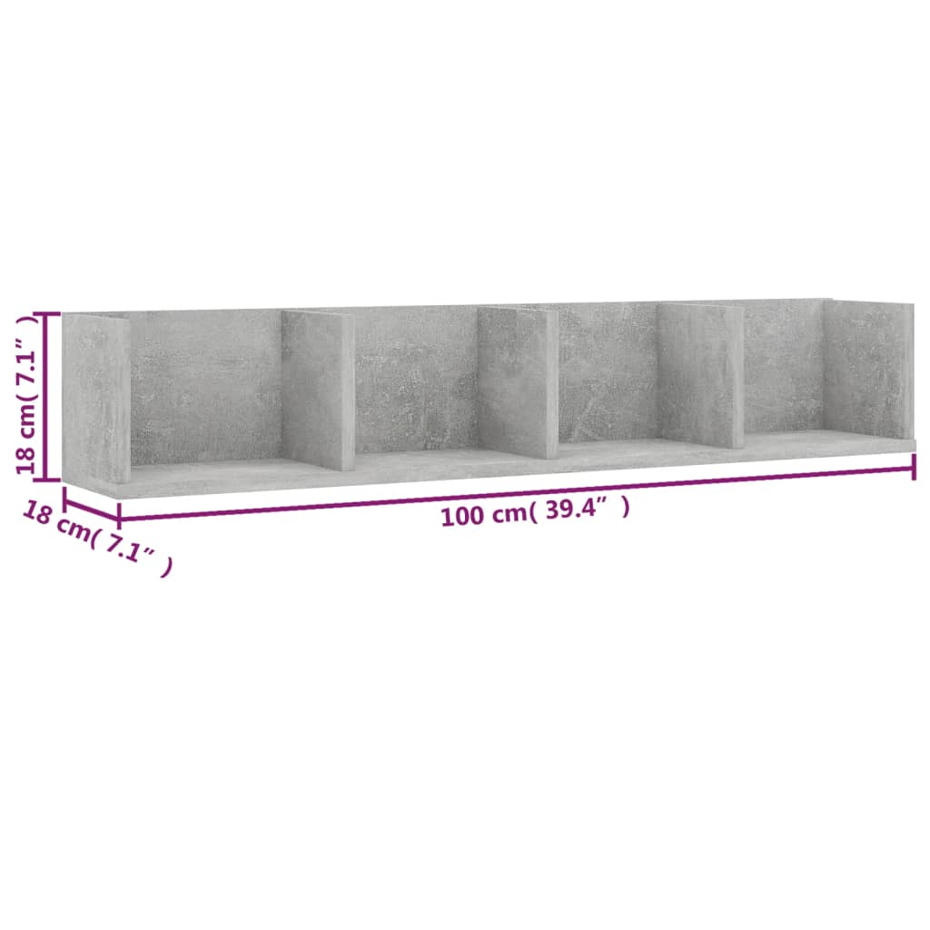CD Wall Shelf Concrete Grey 100x18x18 cm Engineered Wood