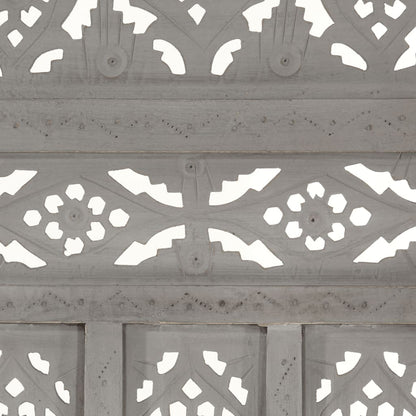 Hand carved 3-Panel Room Divider Grey 120x165 cm Solid Mango Wood