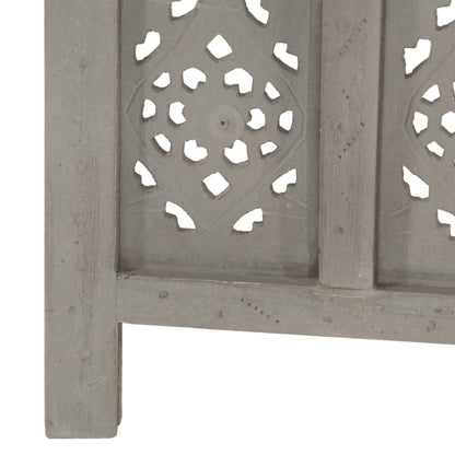 Hand carved 5-Panel Room Divider Grey 200x165 cm Solid Mango Wood