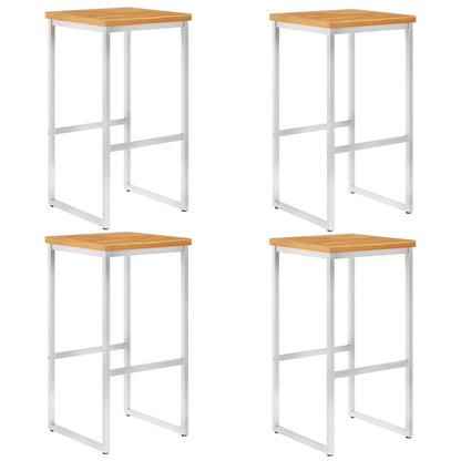 Bar Chairs 4 pcs Solid Acacia Wood and Stainless Steel