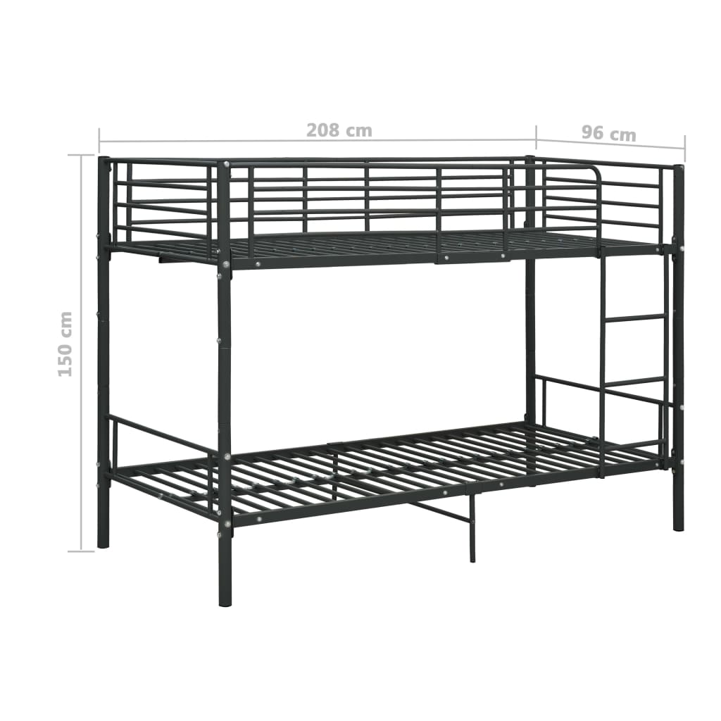 Bunk Bed without Mattress Black Metal 90x200cm