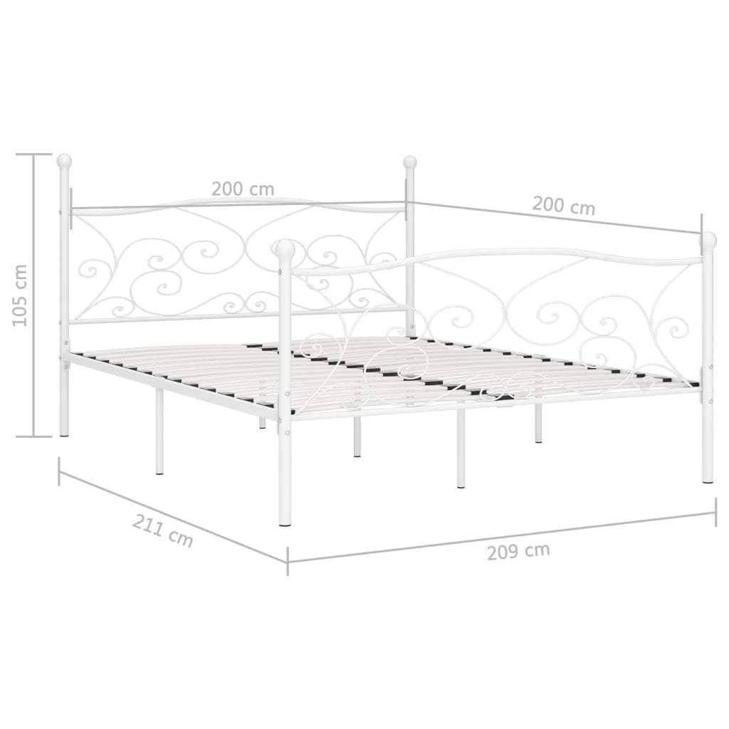 Bed Frame without Mattress with Slatted Base White Metal 200x200 cm