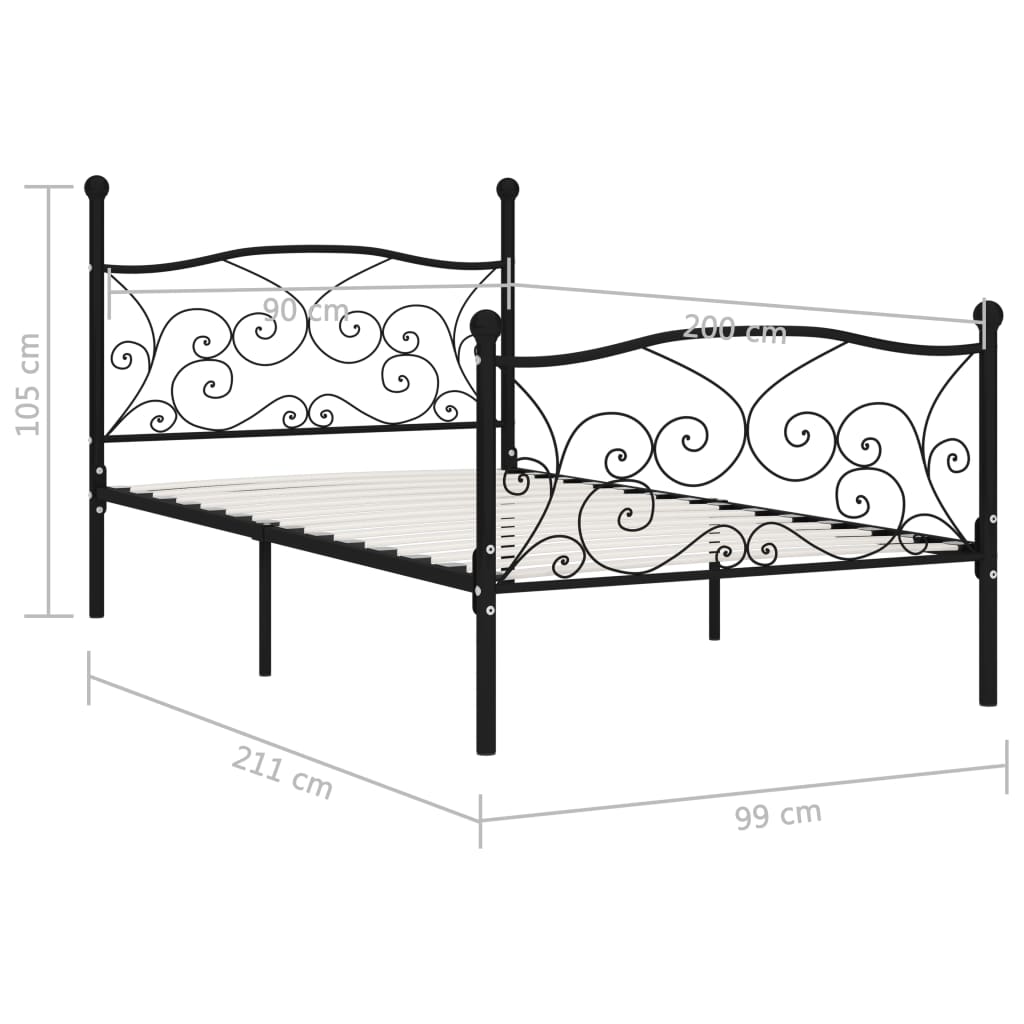 Bed Frame without Mattress with Slatted Base Black Metal 90x200 cm