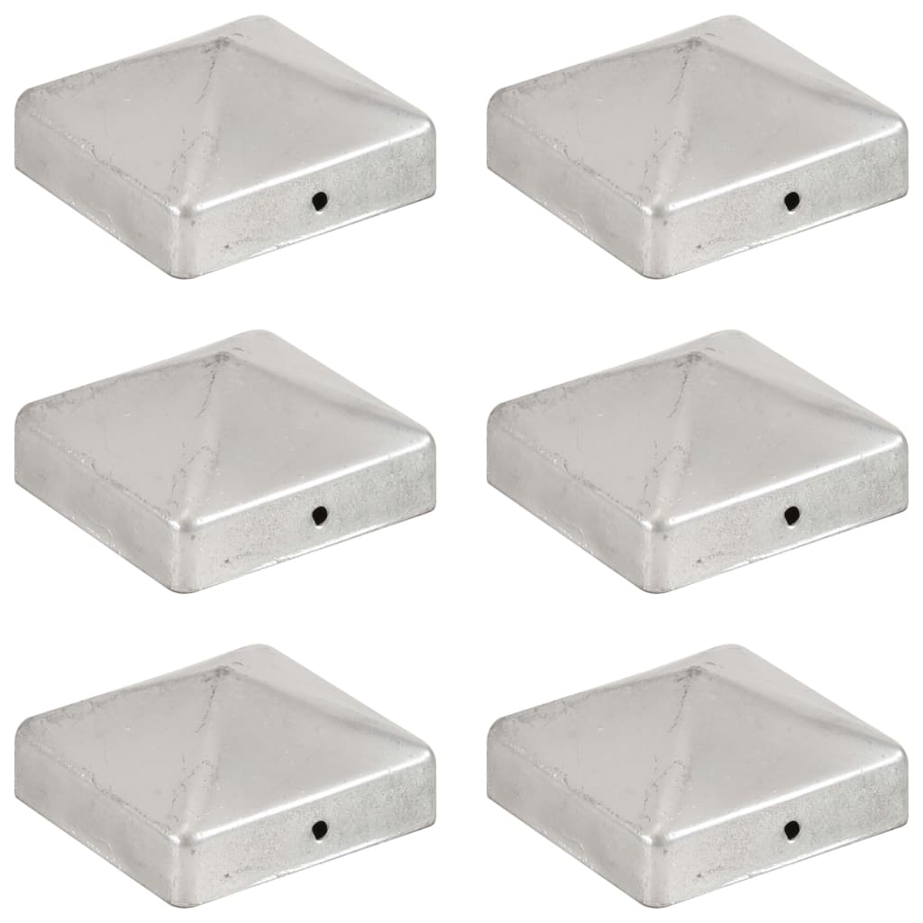 Pyramid Fence Post Caps 6 pcs Galvanised Metal 71x71 mm