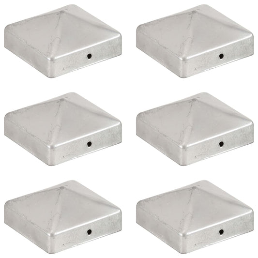 Pyramid Fence Post Caps 6 pcs Galvanised Metal 71x71 mm