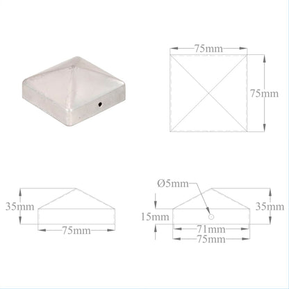 Pyramid Fence Post Caps 6 pcs Galvanised Metal 71x71 mm
