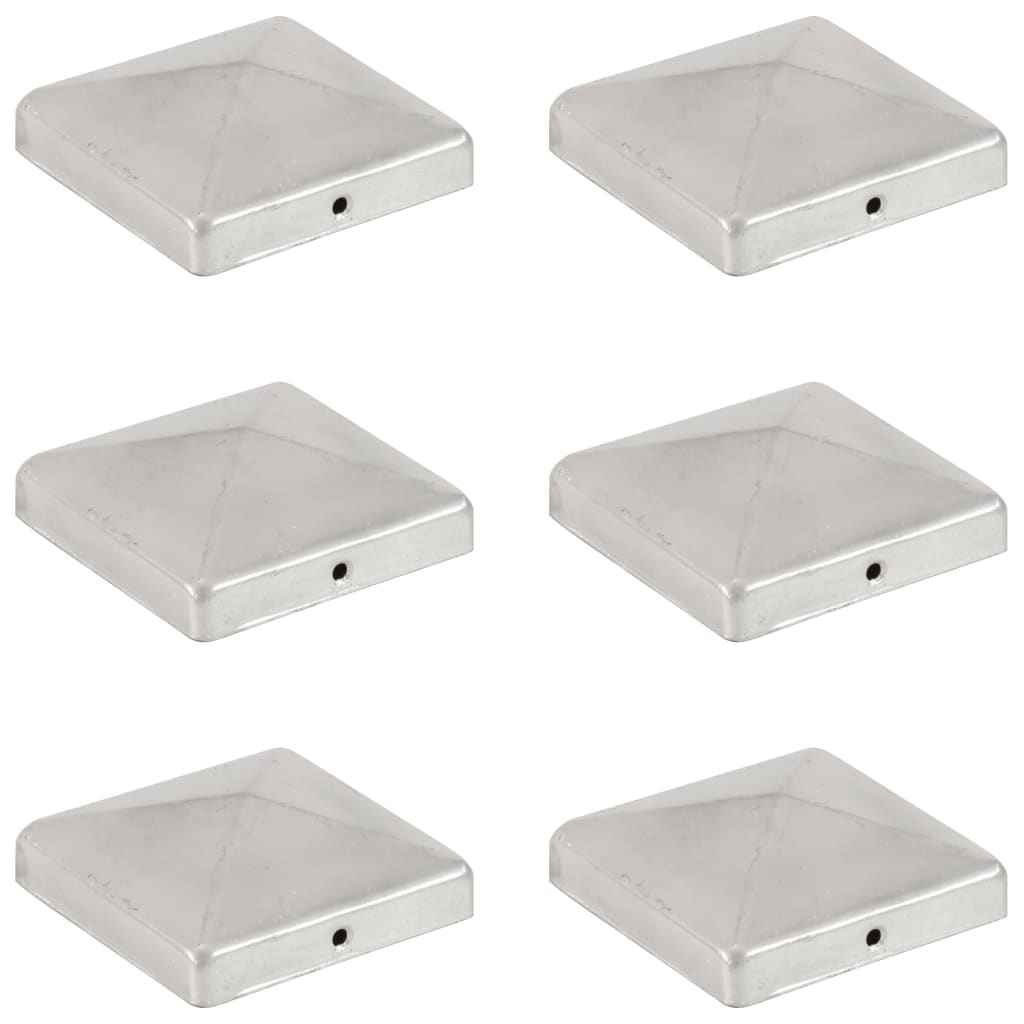Pyramid Fence Post Caps 6 pcs Galvanised Metal 101x101 mm
