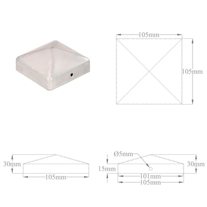 Pyramid Fence Post Caps 6 pcs Galvanised Metal 101x101 mm