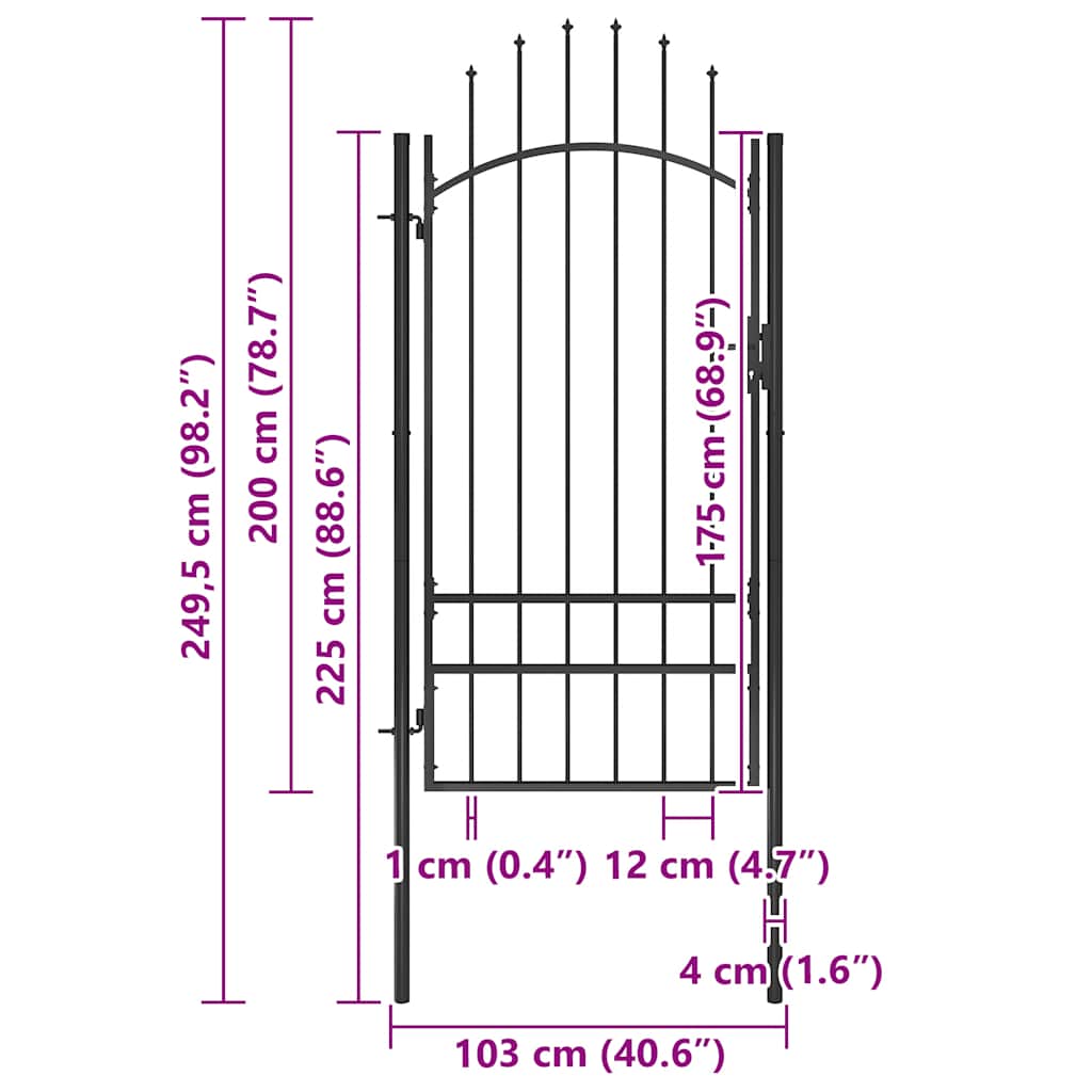 Garden Gate Steel 1x2.5 m Black