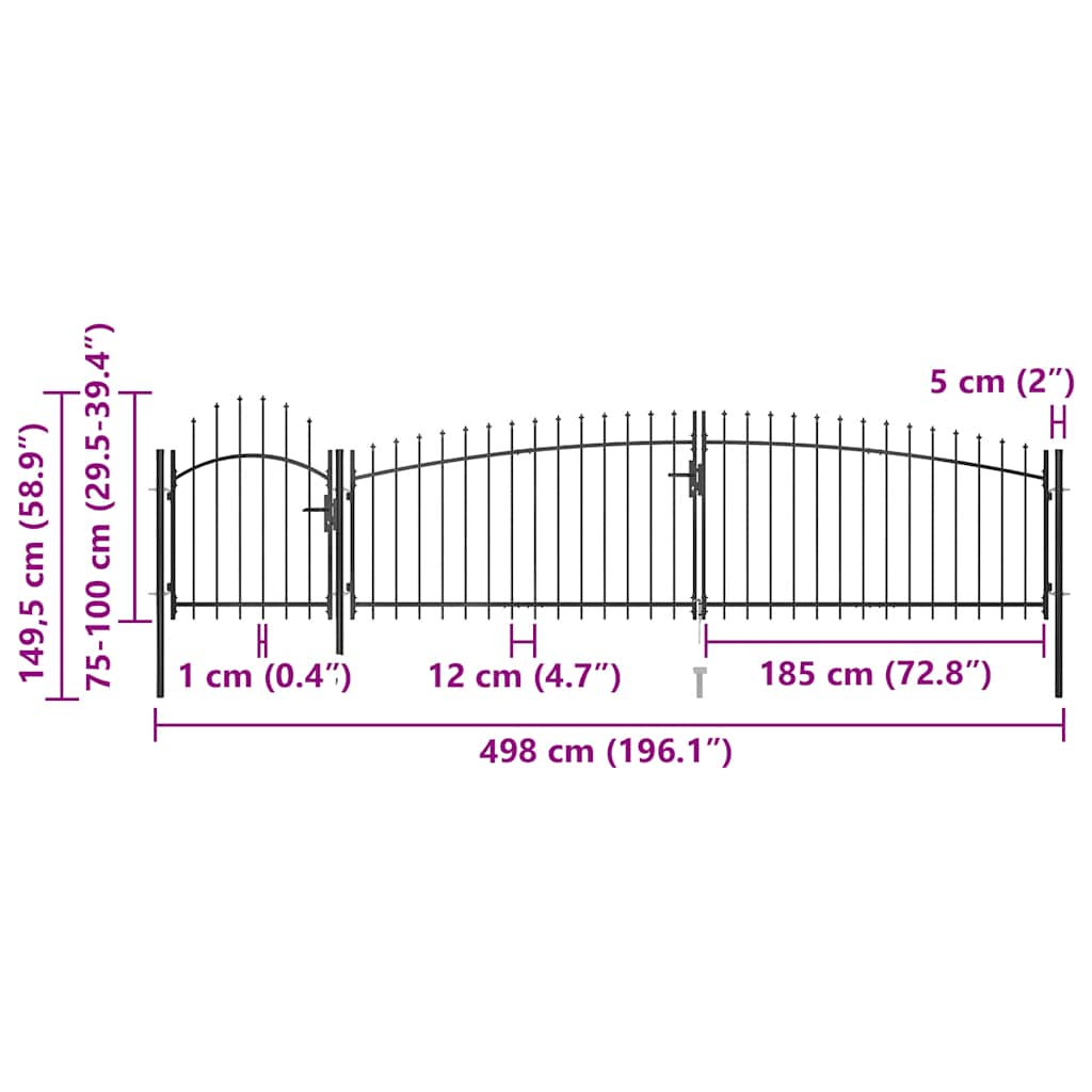 Garden Fence Gate with Spear Top 5x1.5 m Black