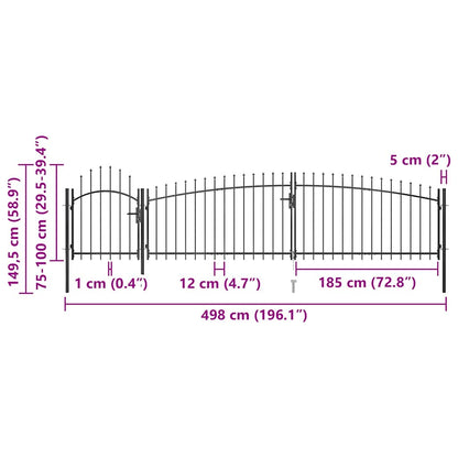 Garden Fence Gate with Spear Top 5x1.5 m Black