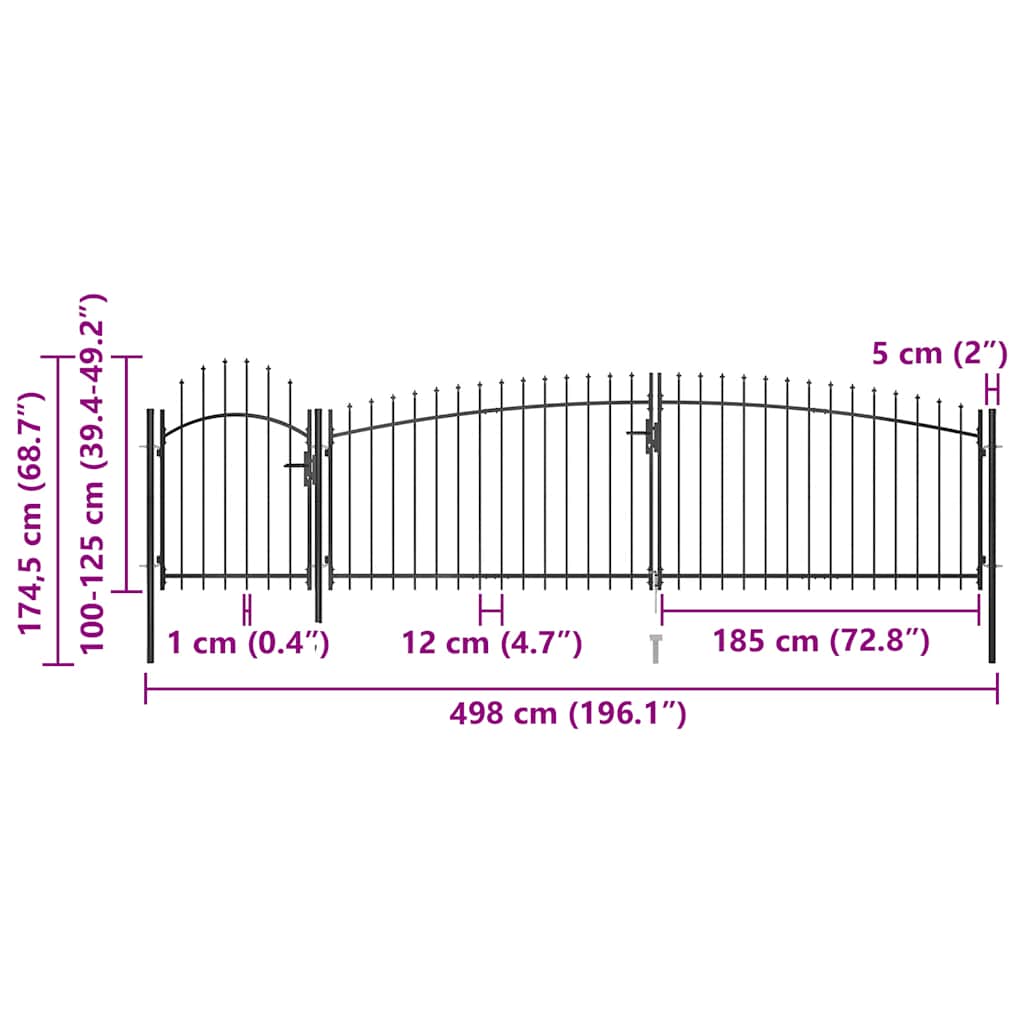 Garden Fence Gate with Spear Top 5x1.75 m Black