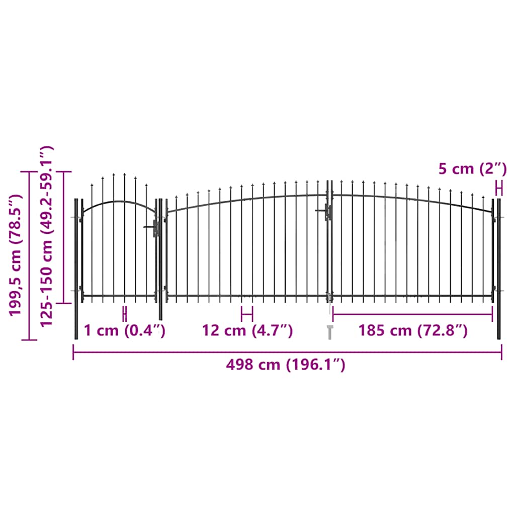 Garden Fence Gate with Spear Top 5x2 m Black