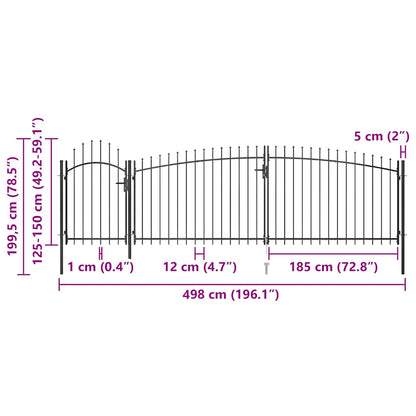 Garden Fence Gate with Spear Top 5x2 m Black