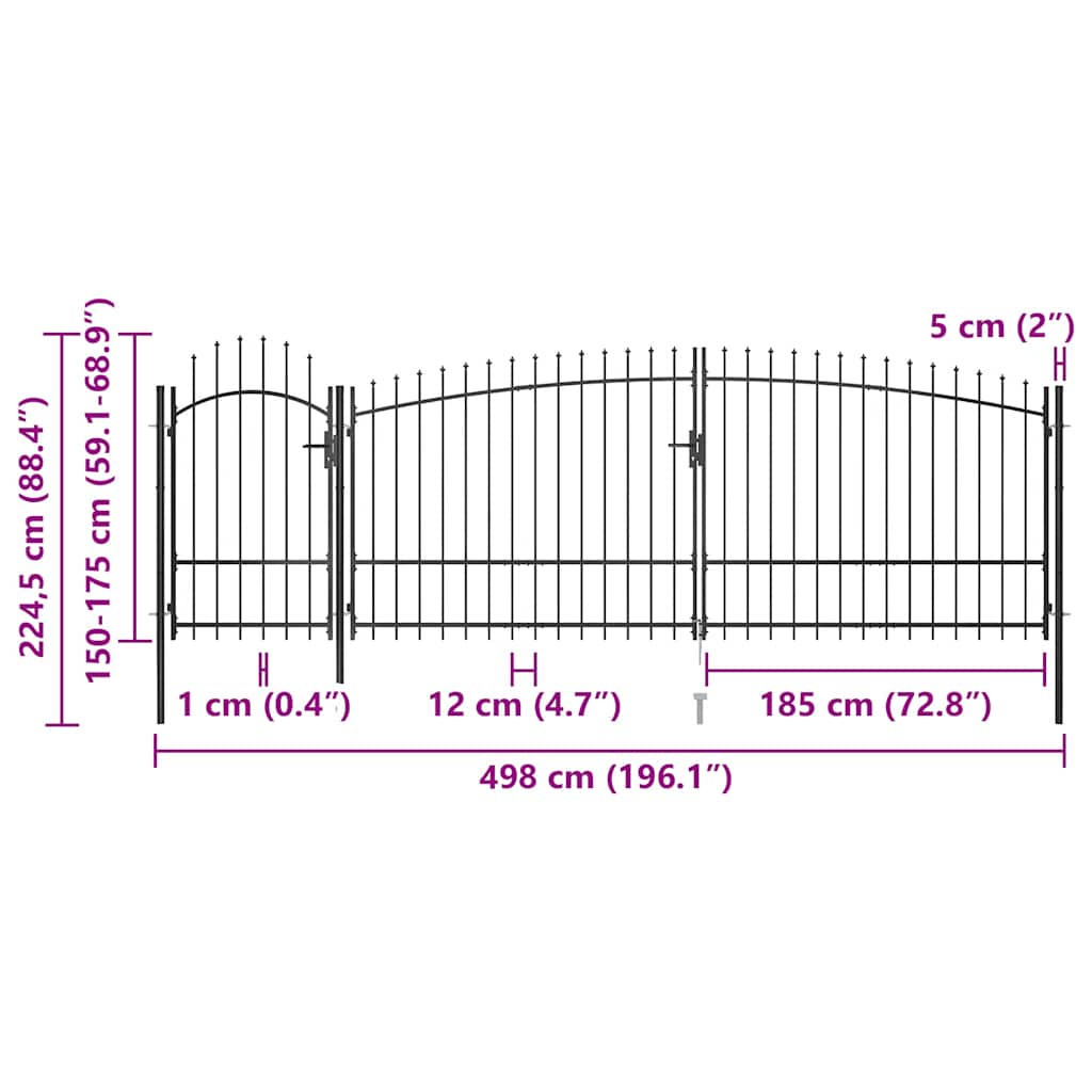Garden Fence Gate with Spear Top 5x2.25 m Black
