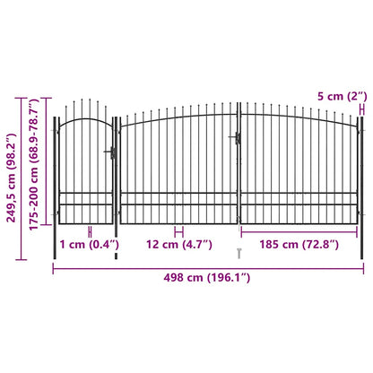 Garden Fence Gate with Spear Top 5x2.45 m Black