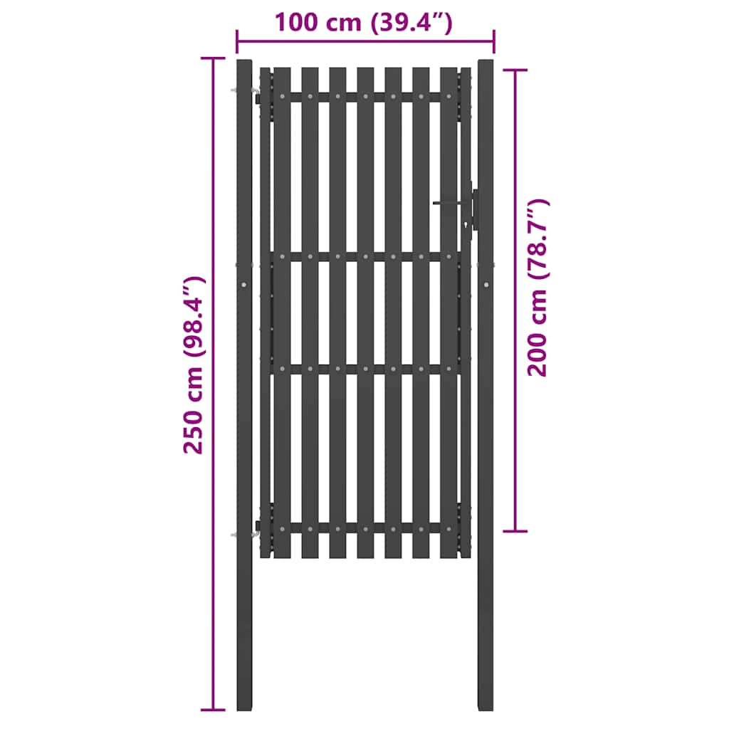 Garden Fence Gate Steel 1x2.5 m Anthracite