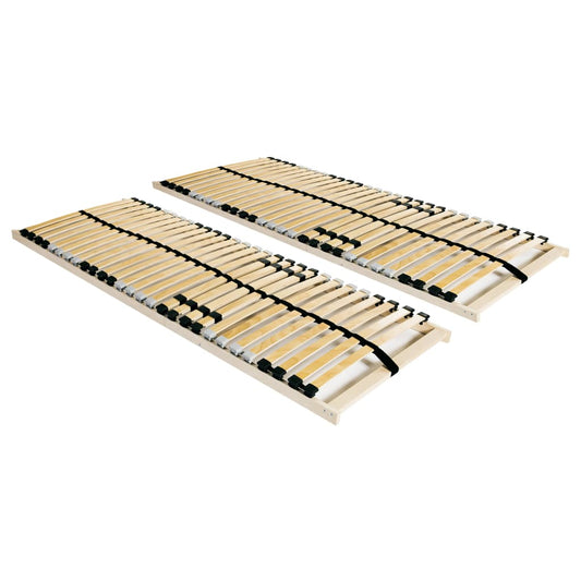 Slatted Bed Bases without Mattress 2 pcs with 28 Slats 90x200 cm