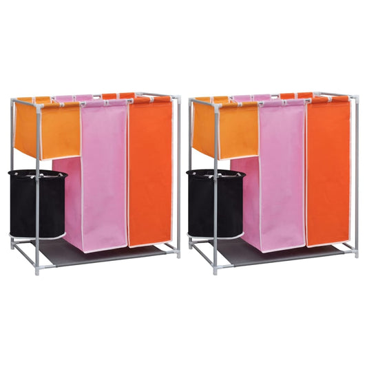 3-Section Laundry Sorter Hampers 2 pcs with a Washing Bin