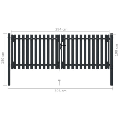 Double Door Fence Gate Steel 306x150 cm Anthracite