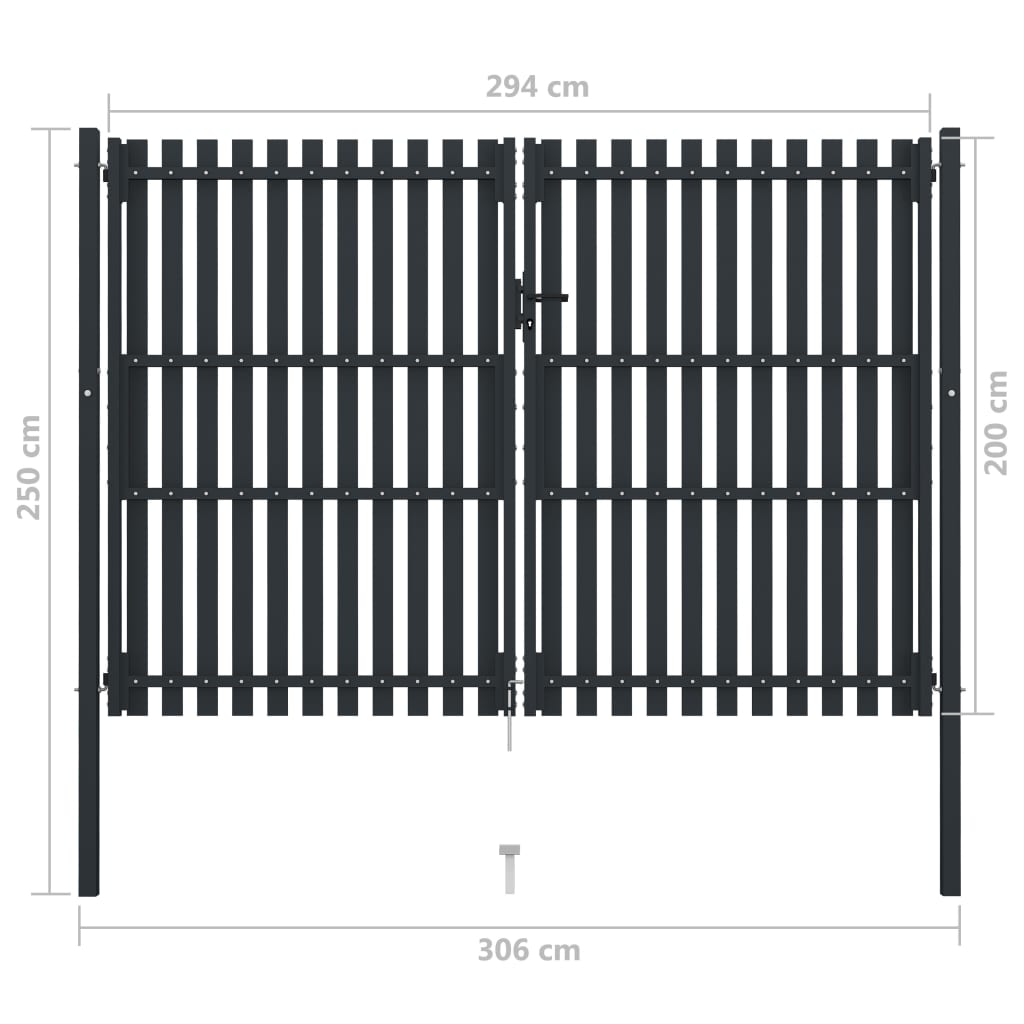 Double Door Fence Gate Steel 306x200 cm Anthracite