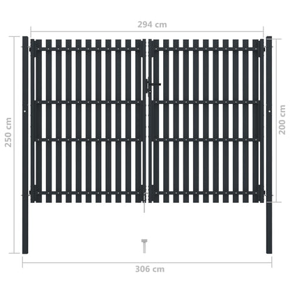 Double Door Fence Gate Steel 306x200 cm Anthracite