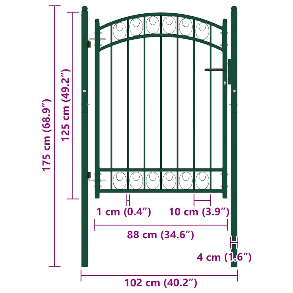 Fence Gate with Arched Top Steel 100x125 cm Green